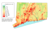 Population Density of Connecticut.
The populated areas in Connecticut are gathered along the coast, mostly west of New Haven, and along the Connecticut River Valley.
More population density maps >>