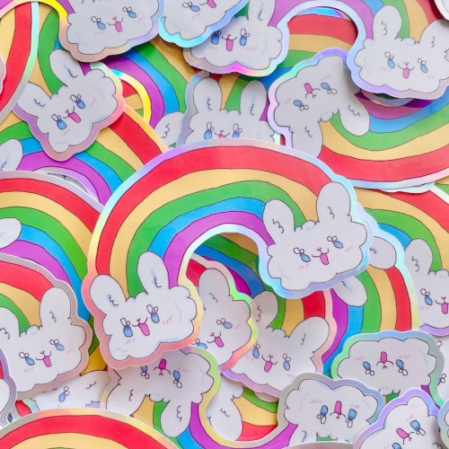 plushviscera:holographic cloudy bunny stickers