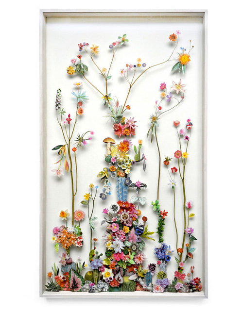 asylum-art:  Delicate Flower Constructions By  Anne Ten Donkelaarnetherlands-based artist anne ten donkelaar constructs her intricate flowerscapes using both real pressed flowers that she collects collaged with paper floral elements. the series of three-d