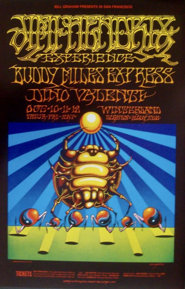 JIMI HENDRIX / IRON BUTTERFLY San Francisco concert posters (1968) - - The EYE POPPIN’ ART OF RICK GRIFFIN (Part 6/10)Above are a set of two magnificent concert posters co designed by RICK  GRIFFIN  and his partner (and BIG FIVE artist) Victor Moscoso (see Part 8) for shows at Bill Graham’s Fillmore West and Winterland in San Francisco for Jimi Hendrix and Iron ButterflyGriffin designed the very intricate lettering and main characters (the beetle / scarab as always and the iron “butterfly”) with Moscoso providing the sun raysAnother masterpieces from the BIG FIVE’s most ‘out there’ Artist who left us too soonAll our RICK GRIFFIN posters are hereALL OUR JIMI HENDRIX POSTERS ARE HERE If you like this entry, check the other 9 parts of this week’s Blog as well as our Blog ArchivesAll our NEW POSTERS are hereAll our ON SALE posters are hereThe posters above courtesy of ILLUSTRACTION GALLERY #illustraction gallery#illustraction#rick griffin#victor moscoso #Rick Griffin concert poster #fillmore west#winterland#san francisco #San Francisco concert poster  #psychedelic concert poster #jimi hendrix #jimi hendrix concert poster #iron butterfly#buddy miles#bill graham #fillmore west concert poster #1968#vintage