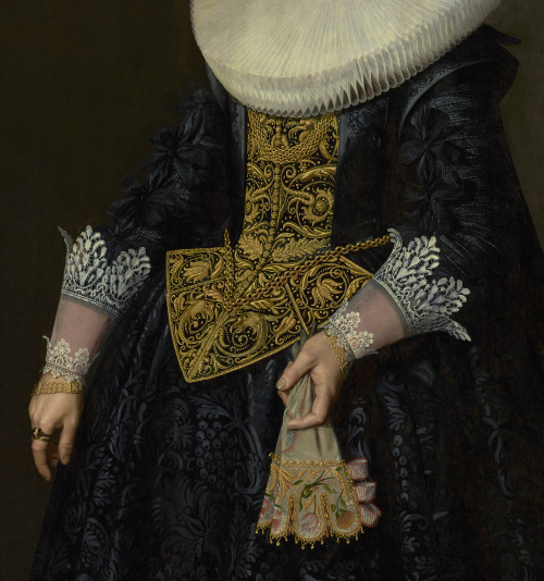 thegetty:Details from a portrait of a young woman, painted to commemorate her marriage in 1632. 
