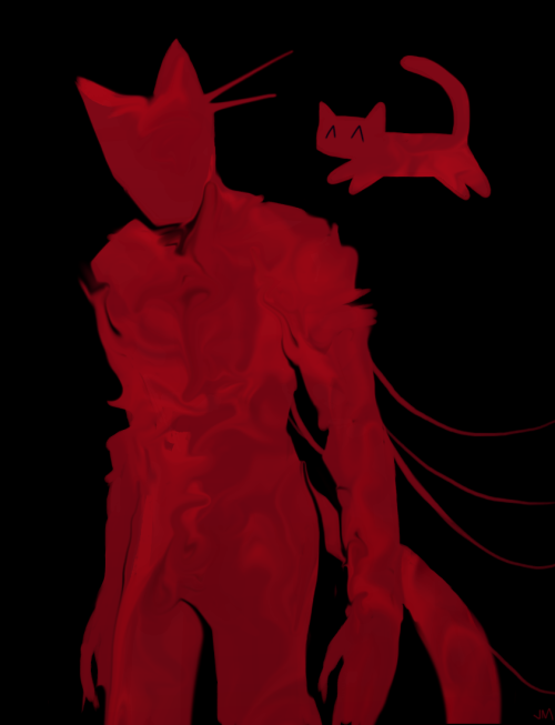 the final doodle is of the blood enemies, also known as puppets. they are given cat ears, whiskers, and tails, with a little doodle of a happy blood cat next to it