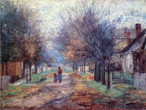 A Quiet Neighborhood, Metamora - John Ottis Adams  1896Impressionism