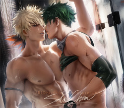 sakimichan: PSD/ yaoi Hd  jpg,video  process,steps &gt;https://www.patreon.com/posts/21664386 BL pairing with Deku!&lt;3 I wanted to paint a shower scene with these two, who should be next *u*  