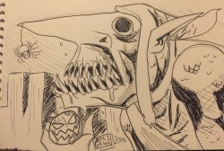Day three of Drawlloween! Tried to make a Green Goblin Shark guy&hellip; Not positive it works. D: