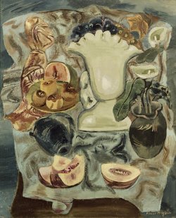 the-paintrist: lilithsplace: Still Life with Fruit Dishes, c.1937 - Frances Hodgkins (1869–1947)  Frances Mary Hodgkins (28 April 1869 – 13 May 1947) was a painter chiefly of landscape and still life, and for a short period was a designer of textiles.