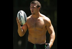 rugbyplayerandfan:  Sam Burgess   Rugby players, hairy chests, locker rooms and jockstraps Rugby Player and Fan