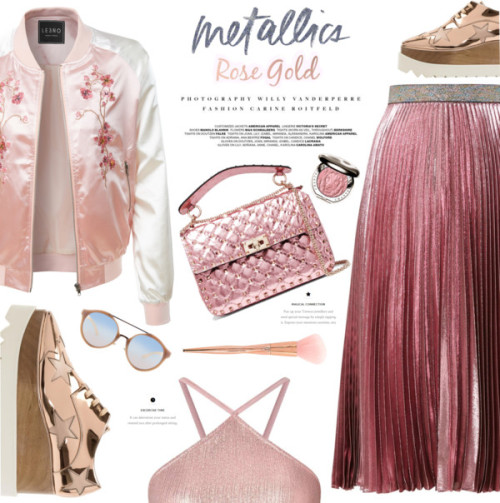 Metallic Rose gold by einn-enna featuring a facial brush ❤ liked on PolyvoreMiss Selfridge halter to