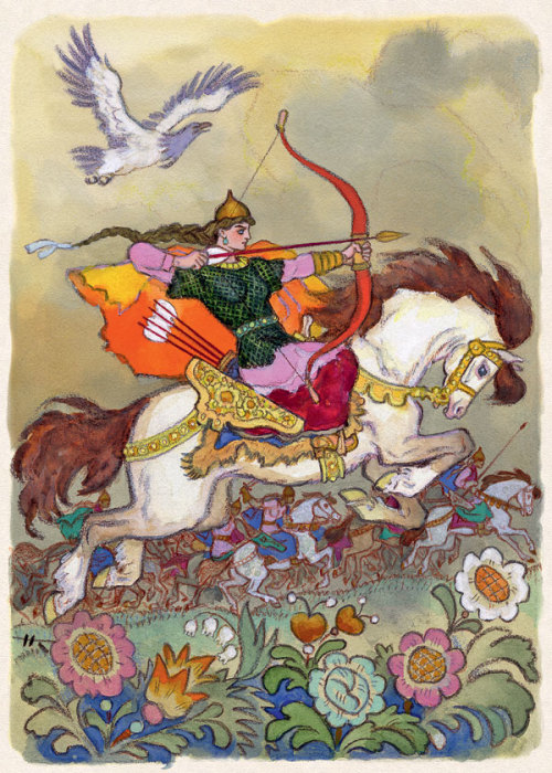 russianfolklore: “Maiden Sineglazka” by Nikolai Kochergin. Illustration for tale “