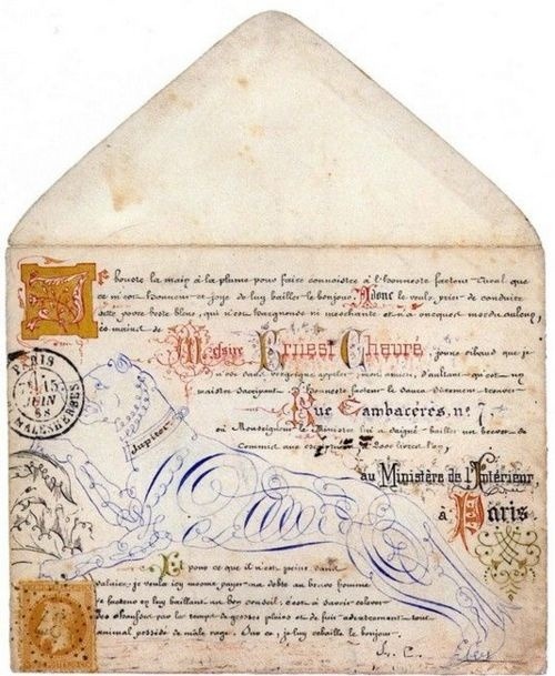 Calligraphies et enluminures sur enveloppe. 1868. (via Moz Carlson (mozcarlson) on Pinterest)