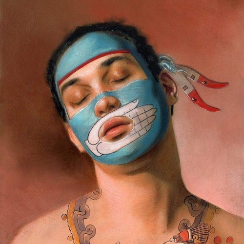 mexicaheart:A pastel painting of a young man with the facial painting of the Tonaleque, the lords of