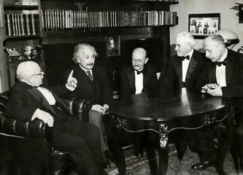 Left to right: Walther Nernst, Albert Einstein, Max Planck, Robert Millikan, and Max Von Laue in Nov