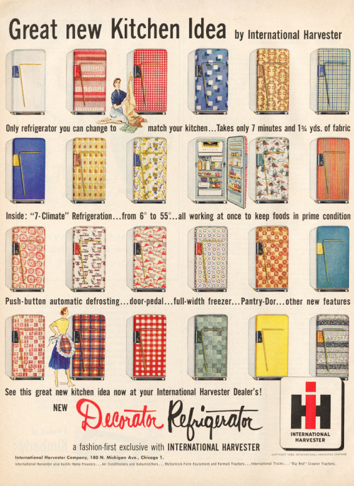 design-is-fine:  Decorator Refrigerator ad, 1953. From Better Home and Gardens, via flickr.