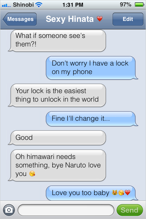 sunshine-family-texts:  “I’m a pervert, but only with my waifu Hinata.”