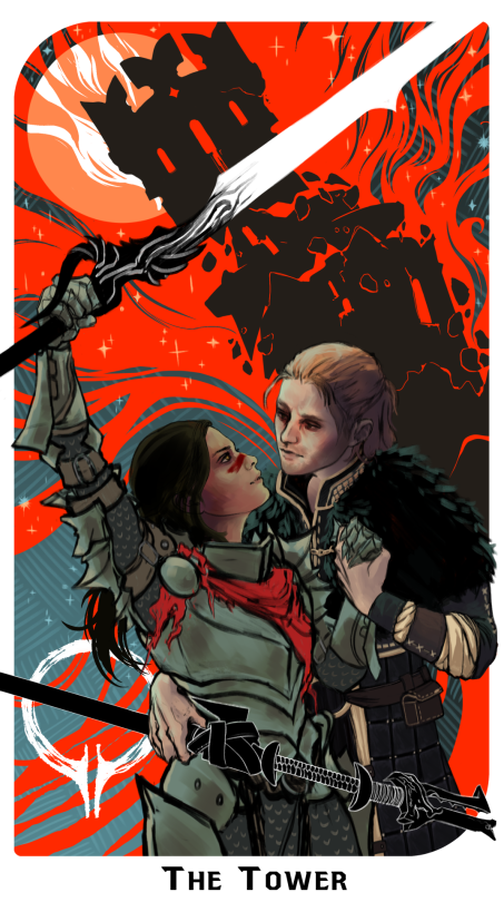 mirrorandskedaddle: A romance card commission for @freedoms-call​ of their Hawke and Anders. It was a ton of fun to draw, especially the background! Thank you so much for commissioning me 💖💖 