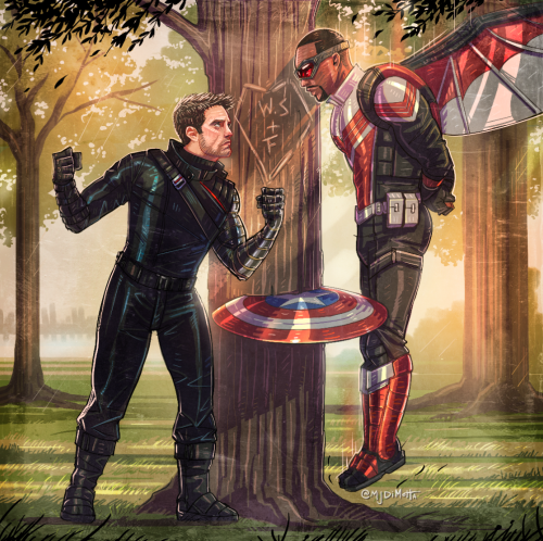 My @falconandwintersoldier illustration, I thought it would be fun to depict this bromance in the sa