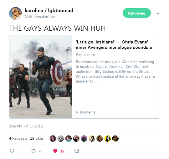 weheartfandom:  we all nailed down thor as the lesbian icon but cap came in like