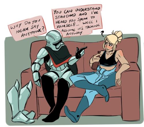 i-heart-hugs:plintoon:Samus and Phasma.  I spent way too long figuring out how to do this witho