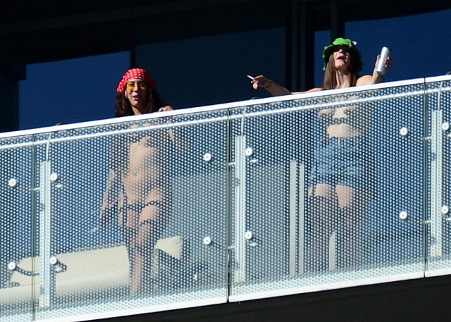 Saw these 2 girls way up at the Cosmo. Why is it the dude has clear glass and the