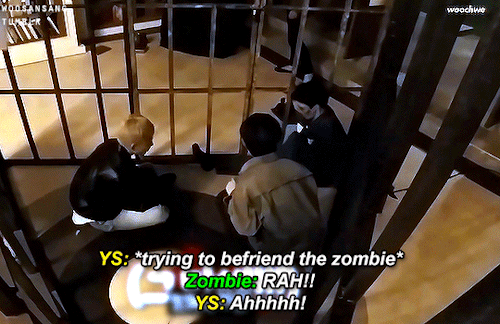 Yeosang Begged Wooyoung To Save Him From The Terrifying Zombie Trying To Eat Him.meanwhile Wooyoung,