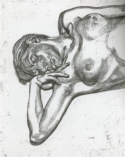 LUCIAN FREUD Head and Shoulders of a Girl 1990 Etching on Somerset Satin White paper