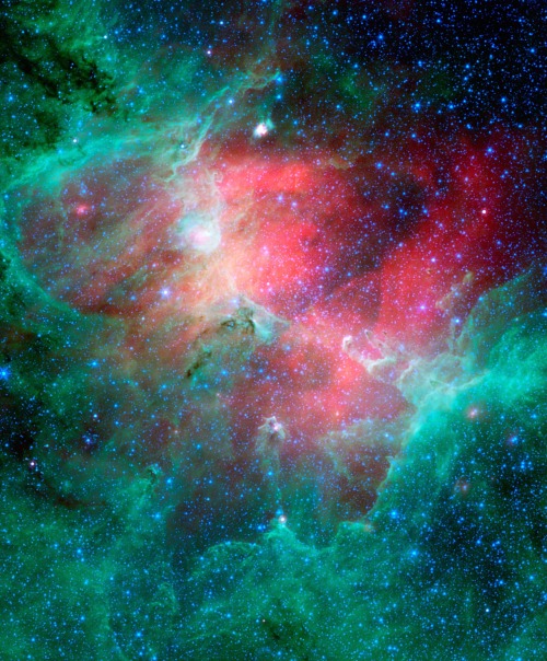 The Eagle Nebula is a region of star formation, ranging at about 90 trillion kilometers long. To put