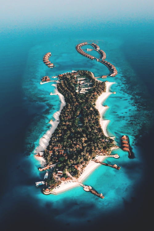 lsleofskye:Majestic sunrise views from above overlooking Jumeirah Vittaveli (Link for location) | je