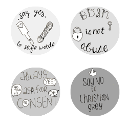 illustratedbyzara:  these are my final 4 anti-christian grey badges for a zine coming up!! 