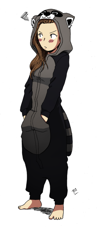 clexa-fanart: ”Lexa in a raccoon onesie” by Fa Panini. [Clexa in onesies] Click her
