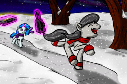 midnightquill13:  Winter Wonderland In my own personal headcanon, Vinyl is the mature calm one and Octavia is the childlike hyper one. Also, Octavia loves snow.  x3 &lt;3