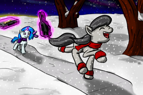 midnightquill13:  Winter Wonderland In my own personal headcanon, Vinyl is the mature calm one and Octavia is the childlike hyper one. Also, Octavia loves snow.  x3 <3