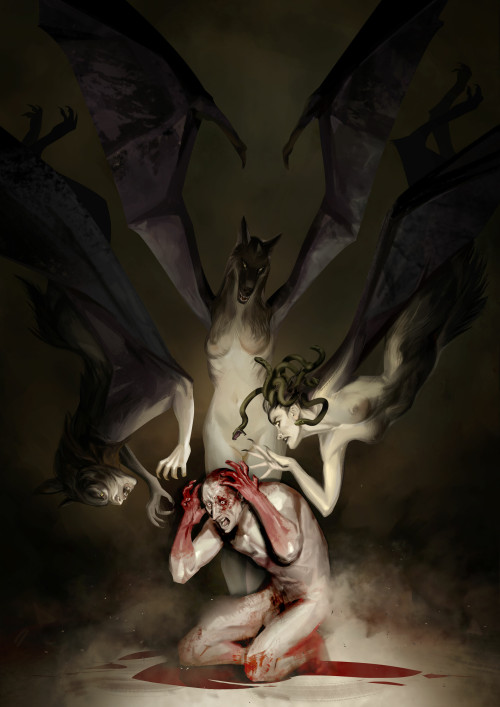 ex0skeletal-undead:The Erinyes byAni LarminaIn ancient Greek mythology, the Erinyes were three godde