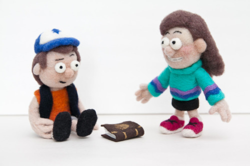 elementalsight: Mystery Twins Needle felted Mabel and Dipper Pines.  6 inches tall each, fully 