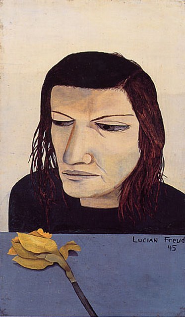 artist-freud: Woman with a Daffodil, Lucian Freud Medium: oil,canvaswww.wikiart.org/en/lucia