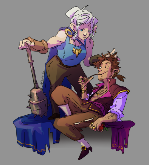 nottmygoblindaughter: flyboyelm: Love these gnomes [Image Description: Fanart of Pike and Scanlan fr
