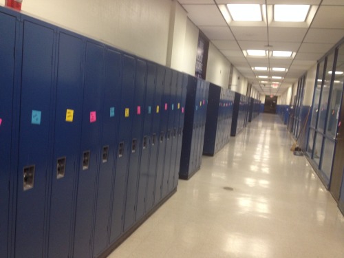 skyyylynn:  paytertots:  This weekend, two students in my school committed suicide.  A few upperclassmen got thousands of sticky notes and wrote nice sayings on them and put one on every single locker in the school in hopes of lifting everyone’s spirits