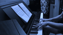 Playing piano and bursting