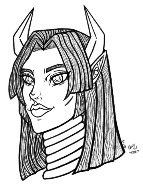 Ishtar Zsun in her Elven form sporting her Draconic horns. She’s supposed to be a bald alien w