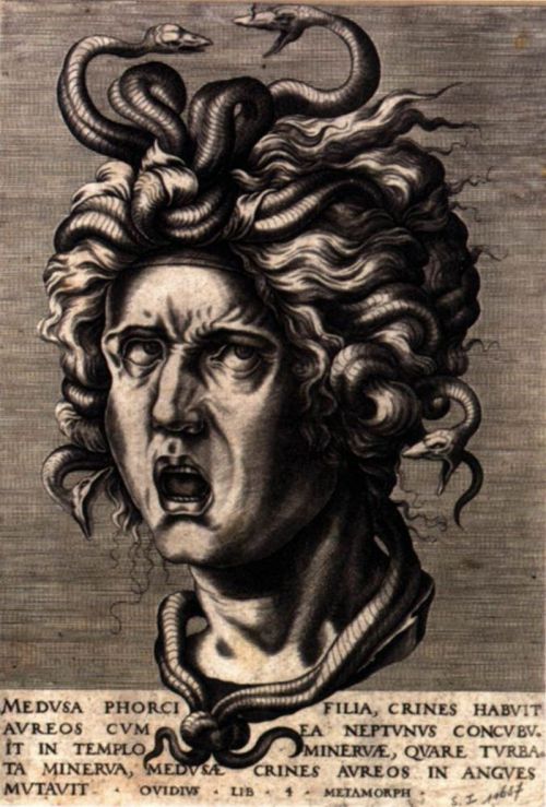 hildegardavon: lyghtmylife Cornelis Cort, ca.1533-1578 Head of Medusa, n/d, engraving, 33x4x22,6 cm 