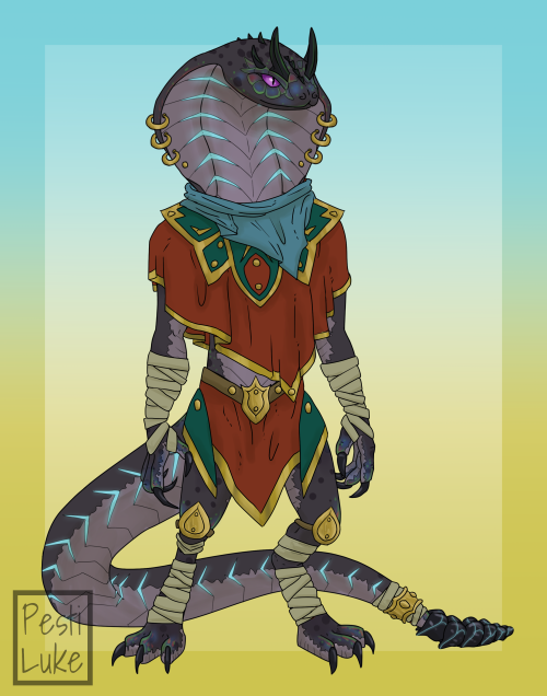 Skycaller Hissek, my new Sethrak oc! He’s a Sethraliss devout. (Please do not tag as Kin/ID/me.)