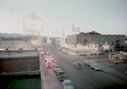 vintagelasvegas:  Downtown Las Vegas, 1948 – Fremont St at 2nd. Las Vegas Club sign (center, rear) constructed 1948). | Photo via UNLV