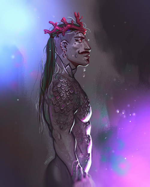 imrisah: back at this with a new concept: necromancer merman, prince of the seas, with his scary arm