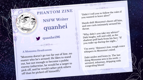 We’re highlighting our next NSFW writer, @quanhei96 !! You’re sure to be thrilled by her
