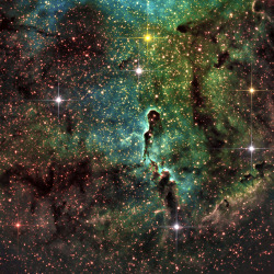 afro-dominicano:  Elephant Among the Stars  &ldquo;Nebula &quot;Elephant Trunk&rdquo; is a concentration of interstellar gas and dust near the star cluster cataloged as IC1396, which ionize the H II gas located in the constellation Cepheus, 2,400 light