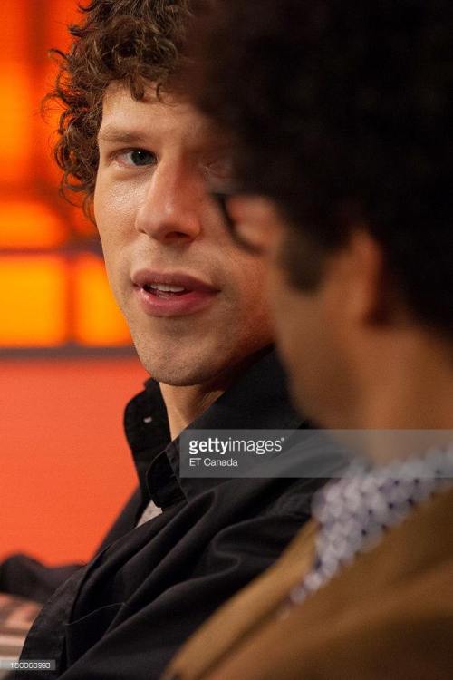 alexanderjoeluthor:Jesse Eisenberg with Richard Ayoade doing press for The Double.