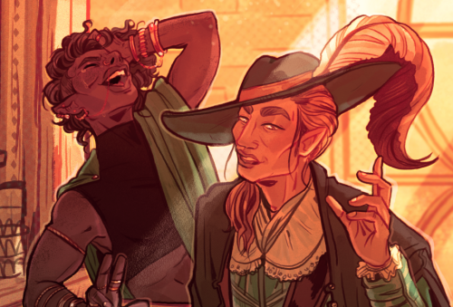 Illustration commission for @borgevino of their dnd PC’s spending a little down time at Sevryn’s bar