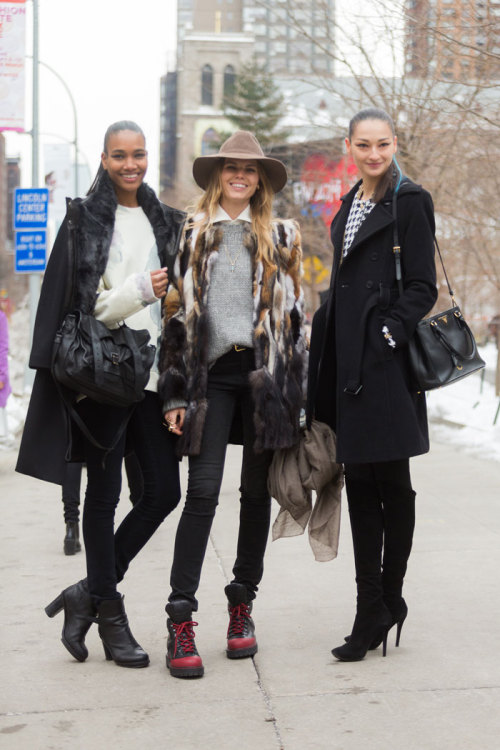 UPDATE: NYFW STREET STYLEVS models Arlenis Sosa and Maryna Linchuk with non vs model Bruna Tenorio