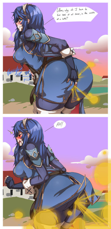  A request of Lucina from Fire Emblem having some stomach problems in the midst of a battle. 