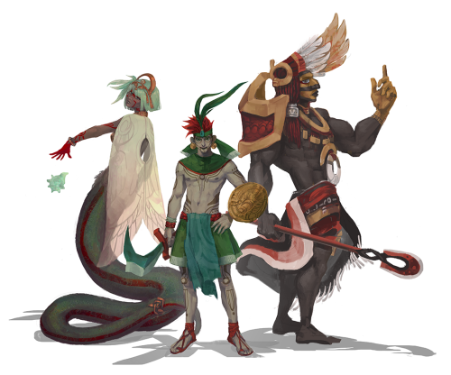 percichen: Character designs loosely based on Aztec gods: Quetzalcoatl –  god of life, wi