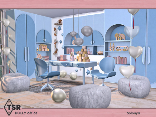 soloriya:***Dolly Office*** Sims 4 Includes 9 objects: chair, desk, dresser, two functonal shelves, 